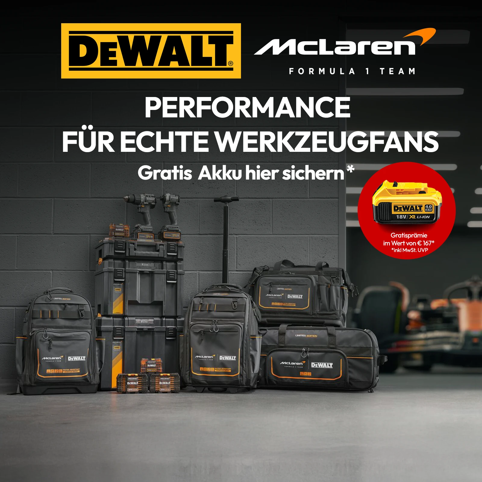 Dewalt/McLaren Akku Aktion bei GOTOOLS