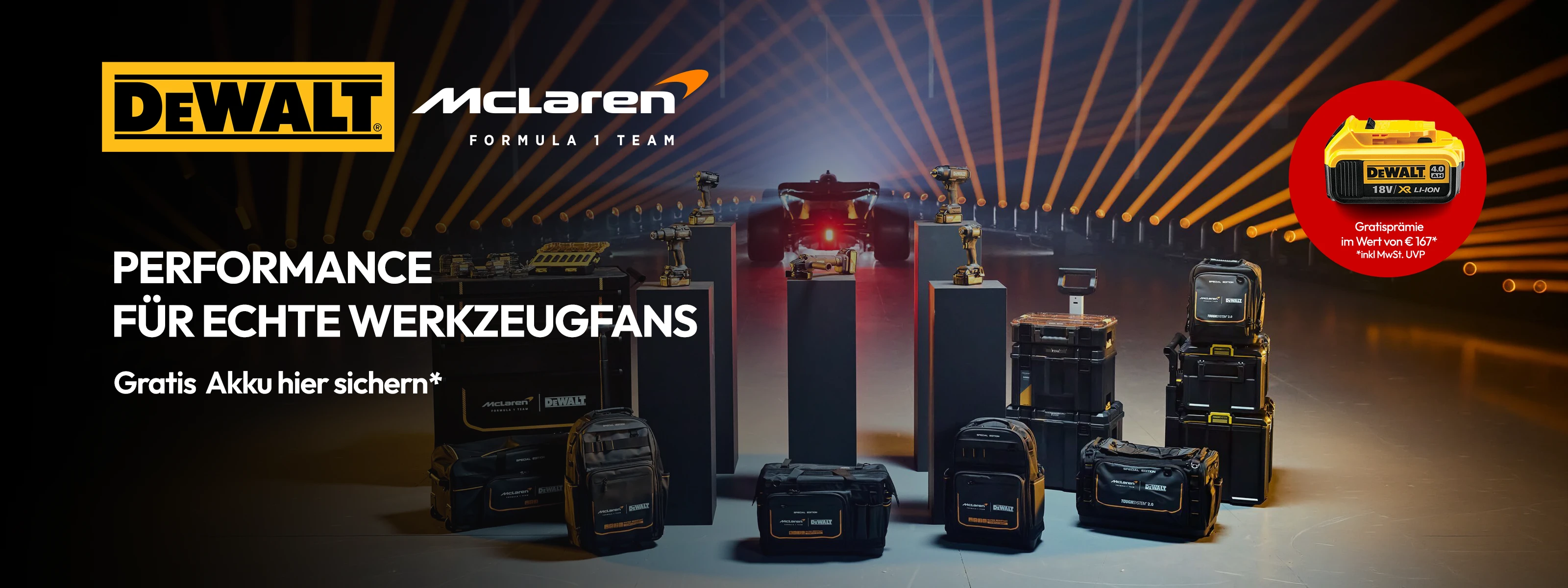 Dewalt/McLaren Akku Aktion bei GOTOOLS