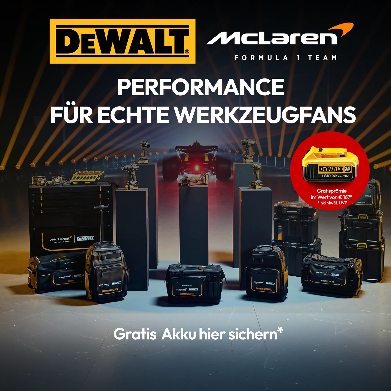 Dewalt/McLaren Akku Aktion bei GOTOOLS