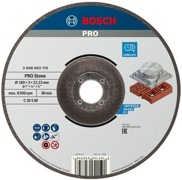 Bosch Trennscheibe gekröpft Standard for Stone C 30 S BF, 180 mm, 22,23 mm, 3,0 mm