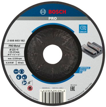 Bosch Schruppscheibe gekröpft Standard for Metal A 24 P BF, 125 mm, 22,23 mm, 6,0 mm
