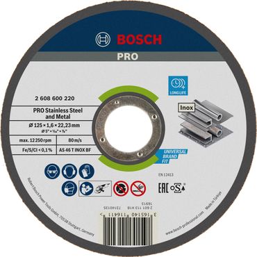 Bosch PRO Stainless Steel and Metal Trennscheibe, 125 x 1.6 x 22.23 mm, gerade, oSa
