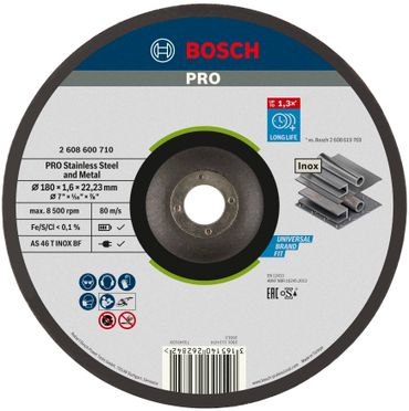 Bosch PRO Stainless Steel and Metal Trennscheibe, 180 x 1.6 x 22.23 mm, gekröpft, oSa
