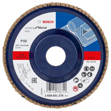 Bosch Fächerschleifscheibe X431, Standard for Metal 125 mm, 22,23 mm, 60