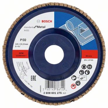 Bosch Fächerschleifscheibe X431, Standard for Metal 125 mm, 22,23 mm, 60