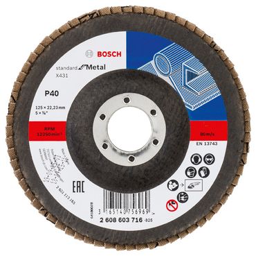 Bosch Fächerschleifscheibe X431, Standard for Metal 125 mm, 22,23 mm, 40