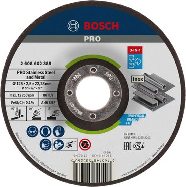 Bosch PRO Stainless Steel and Metal 3-in-1 Disc, 125 x 2,5 x 22,23 mm