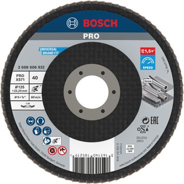 Bosch PRO X571 Fächerschleifscheibe, 125 mm, G40, gewinkelt, Glasfaser