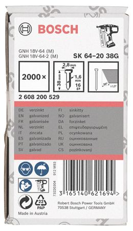Bosch Senkkopf-Stift SK64 20G 38 mm verzinkt