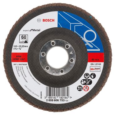 Bosch Fächerschleifscheibe X551, Expert for Metal, gewinkelt, 115 mm, K 60