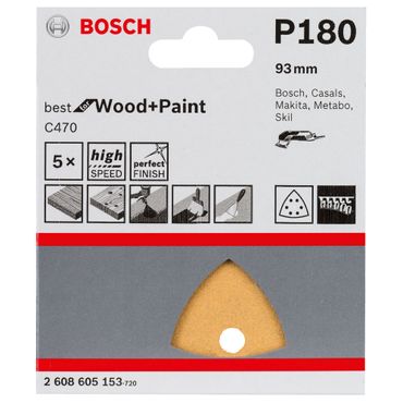 Schleifblatt C470 für Deltaschleifer, 93 mm, 180, 6 Löcher, Klett, 5er-Pack