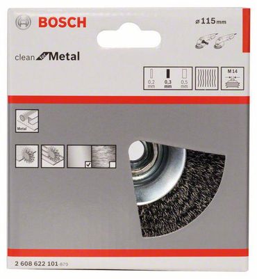 Bosch Kegelbürste 115 mm, gewellter Stahldraht 115 mm, 0,3 mm, M14