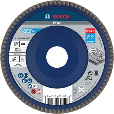 Bosch PRO X571 Fächerschleifscheibe, 115 mm, G60, gerade, Plastik