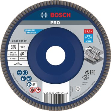 Bosch PRO X571 Fächerschleifscheibe, 125 mm, G120, gerade, Plastik