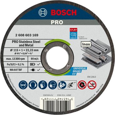 Bosch Trennscheibe gerade Standard for Inox - Rapido WA 60 T BF, 115 mm, 22,23 mm, 1,0 mm