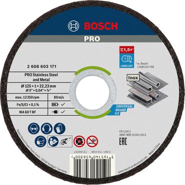 Bosch PRO Stainless Steel and Metal Trennscheibe, 125 x 1 x 22.23 mm, gerade, 10 Stück
