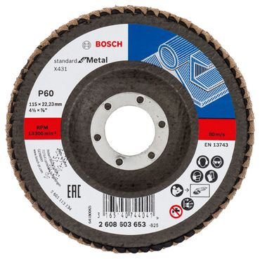 Bosch Fächerschleifscheibe X431, Standard for Metal 115 mm, 22,23 mm, 60