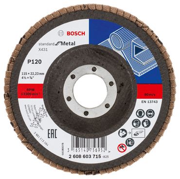 Bosch Fächerschleifscheibe X431, Standard for Metal 115 mm, 22,23 mm, 120