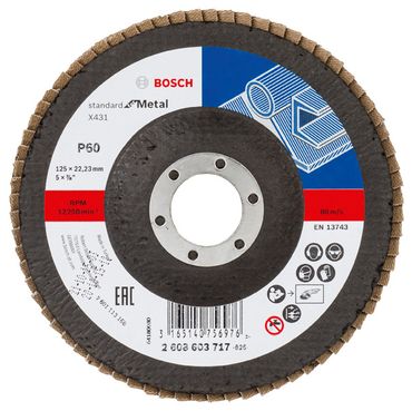 Bosch Fächerschleifscheibe X431, Standard for Metal 125 mm, 22,23 mm, 60