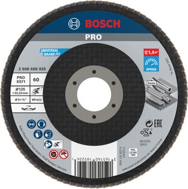 Bosch PRO X571 Fächerschleifscheibe, 125 mm, G60, gewinkelt, Glasfaser