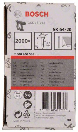 Bosch Senkkopf-Stift SK64 20NR 63 mm Edelstahl (2000 Stk)