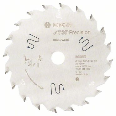 Bosch Kreissägeblatt Top Precision Best for Wood, 165 x 20 x 1,8 mm, 20 Zähne