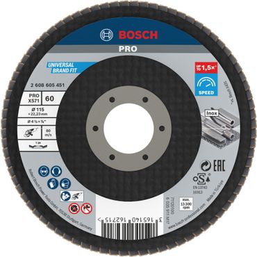 Bosch PRO X571 Fächerschleifscheibe, 115 mm, G60, gewinkelt, Glasfaser