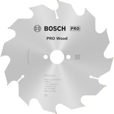 Bosch PRO Wood Kreissägeblatt, 160 x 2,6 x 20 mm, T12