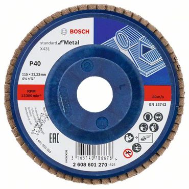 Bosch Fächerschleifscheibe X431, Standard for Metal 115 mm, 22,23 mm, 40