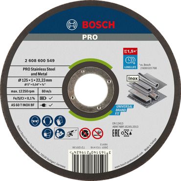 Bosch PRO Stainless Steel and Metal Trennscheibe, 125 x 1 x 22.23 mm, gerade, oSa