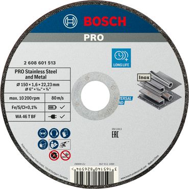 Bosch PRO Stainless Steel and Metal Trennscheibe, 150 x 1.6 x 22.23 mm, gerade