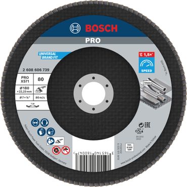 Bosch PRO X571 Fächerschleifscheibe, 180 mm, G80, gewinkelt, Glasfaser