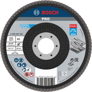 Bosch PRO X571 Fächerschleifscheibe, 125 mm, G60, gerade, Glasfaser