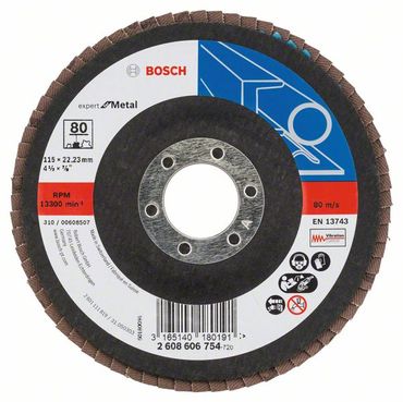 Bosch Fächerschleifscheibe X551, Expert for Metal D = 115 mm; K = 80, gewinkelt