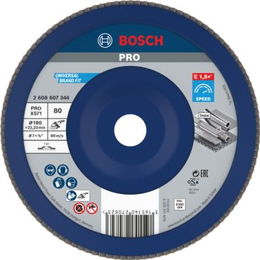 Bosch PRO X571 Fächerschleifscheibe, 180 mm, G80, gerade, Plastik