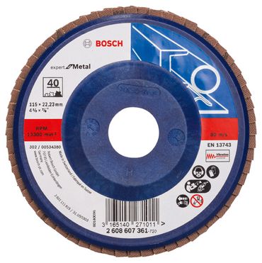 Bosch Fächerschleifscheibe X551, Expert for Metal D = 115 mm; K = 40, gerade