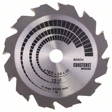 Bosch Kreissägeblatt Construct Wood 160 x 20/16 x 2,6 mm; 12 Zähne