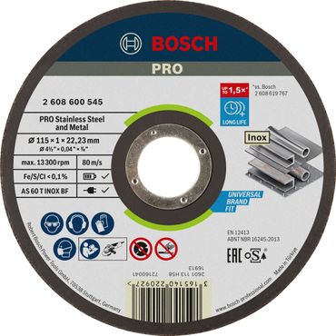 Bosch PRO Stainless Steel and Metal Trennscheibe, 115 x 1 x 22.23 mm, gerade, oSa