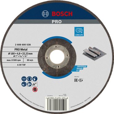 Bosch PRO Metal Gebundene Schleifscheibe, 180 x 4,8 x 22,23 mm