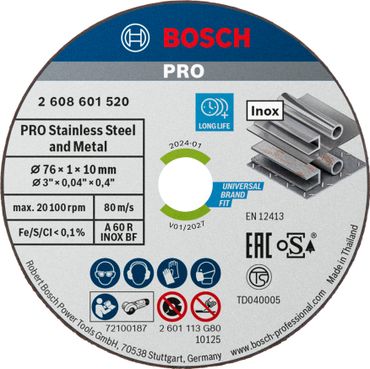 Bosch PRO Stainless Steel and Metal Gebundene Trennscheibe, 76 x 1 x 10 mm