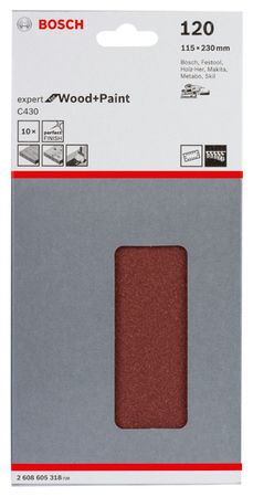 Bosch Schleifblatt C430, 10er-Pack 115 x 230 mm, 120