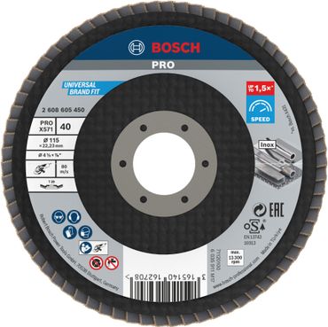 Bosch PRO X571 Fächerschleifscheibe, 115 mm, G40, gewinkelt, Glasfaser