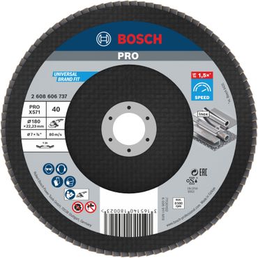Bosch PRO X571 Fächerschleifscheibe, 180 mm, G40, gewinkelt, Glasfaser