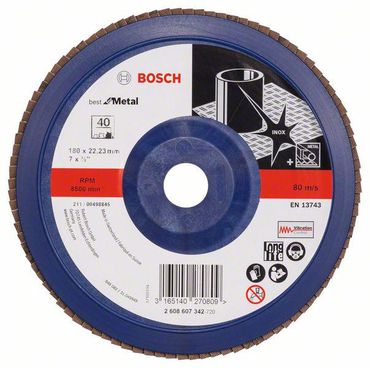 Bosch Fächerschleifscheibe X571, Best for Metal D = 180 mm; K = 40, gerade