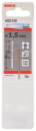 Bosch Metallbohrer HSS-TiN, DIN 338 1,5 x 18 x 40 mm