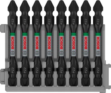 Bosch PRO Impact Schrauberbit mit Doppelklingen und Pick and Click-Einsätzen, PZ2, 65 mm, 8 Stück
