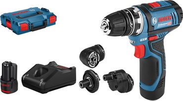 Bosch Akku-Bohrschrauber GSR 12V-15 FC mit 2x 2,0Ah Akkus + 4 Aufsätze in L-BOXX