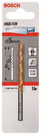 Bosch Metallbohrer HSS-TiN, DIN 338 5 x 52 x 86 mm