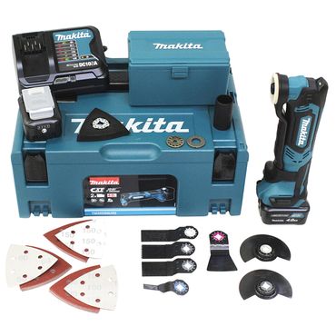 Makita Akku-Multifunktionswerkzeug TM30DSMJX5, 2x 4,0 Ah + Lader + Zubehör Set im MAKPAC Makita Akku-Multifunktionswerkzeug TM30DSMJX5, 2x 4,0 Ah + Lader + Zubehör Set im MAKPAC