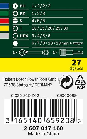Bosch Mini Schrauberbit- und Ratschen-Set 27-teilig in Aufbewahrungsbox